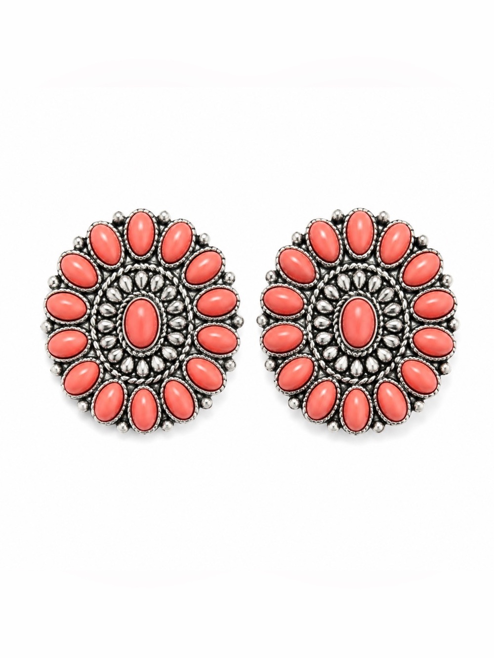 Coral Floral Statement Stud Earrings - Women Jewelry